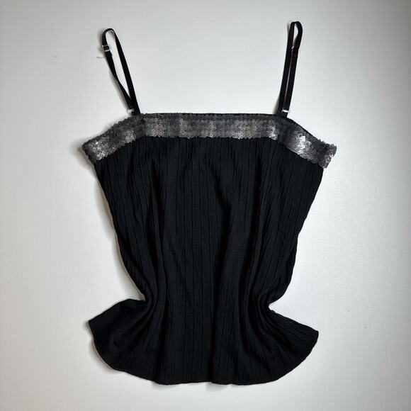Wanko Black Ribbed Sequin Trim Cami Tank Top Y2K Whimsigoth Going Out Party M - Picture 3 of 10